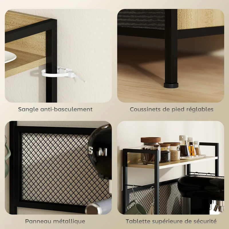 Armoire de cuisine avec comptoir pour micro-ondes et 3 tiroirs 60 x 40 x 132 cm rangement industriel en MDF bois naturel 21_0003280