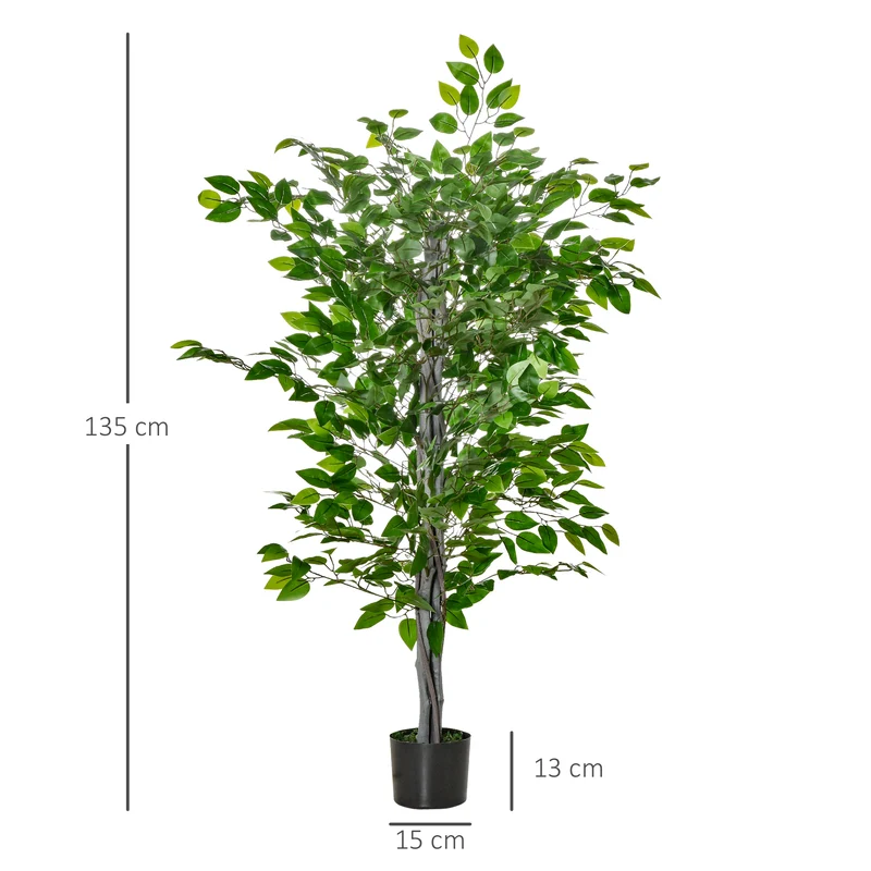 Arbre artificiel ficus d'intérieur 135 x 15 x 15 cm réalisme entretien facile décoratif contemporain en plastique vert 21_0001235