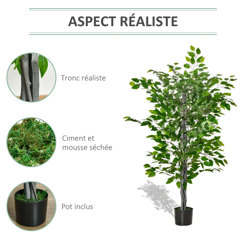Arbre artificiel ficus d'intérieur 135 x 15 x 15 cm réalisme entretien facile décoratif contemporain en plastique vert 21_0001235