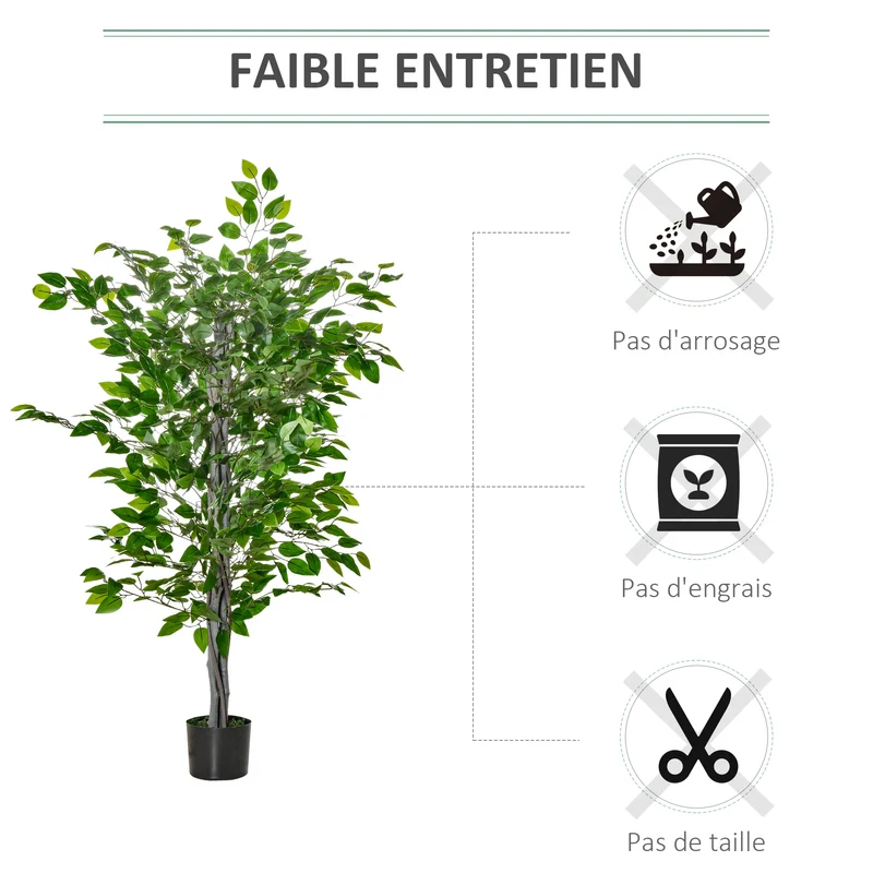 Arbre artificiel ficus d'intérieur 135 x 15 x 15 cm réalisme entretien facile décoratif contemporain en plastique vert 21_0001235