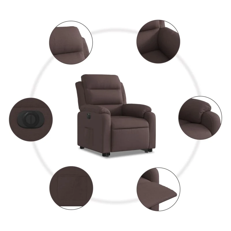 Fauteuil relax TV fonction de levage électrique très confortable en tissu marron foncé DEC028403