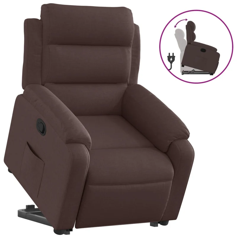 Fauteuil relax TV rembourrage confortable fonction de levage électrique en tissu marron foncé DEC028013