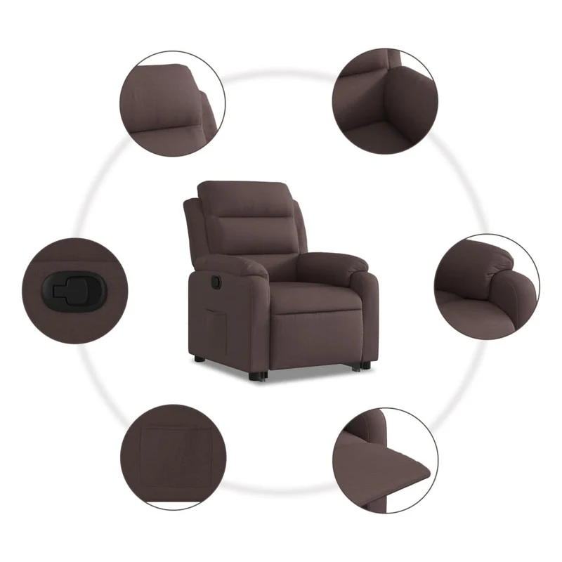 Fauteuil relax TV rembourrage confortable fonction de levage électrique en tissu marron foncé DEC028013