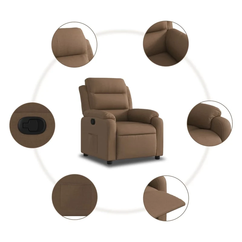 Fauteuil relax TV rembourrage confortable fonction d'inclinaison manuelle en tissu marron DEC028039