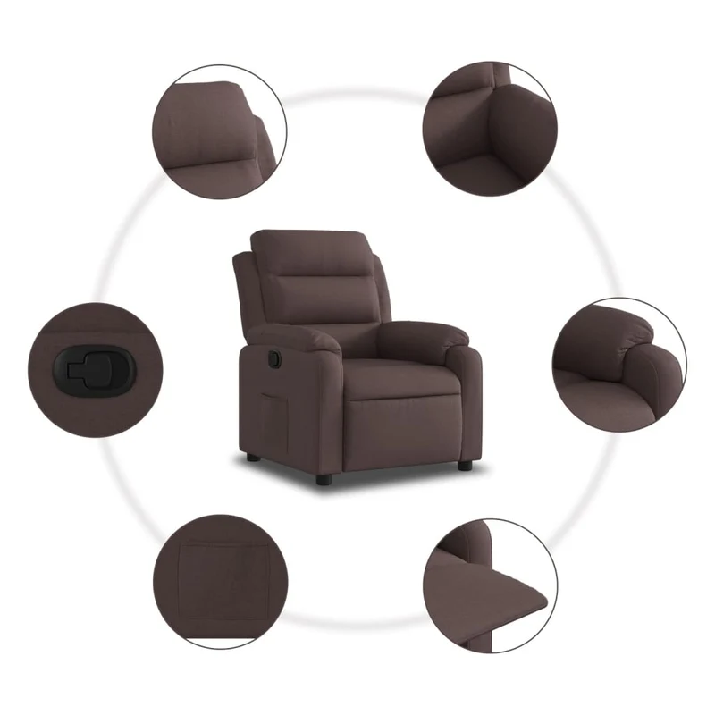Fauteuil relax TV rembourrage confortable fonction d'inclinaison manuelle en tissu marron foncé DEC028007