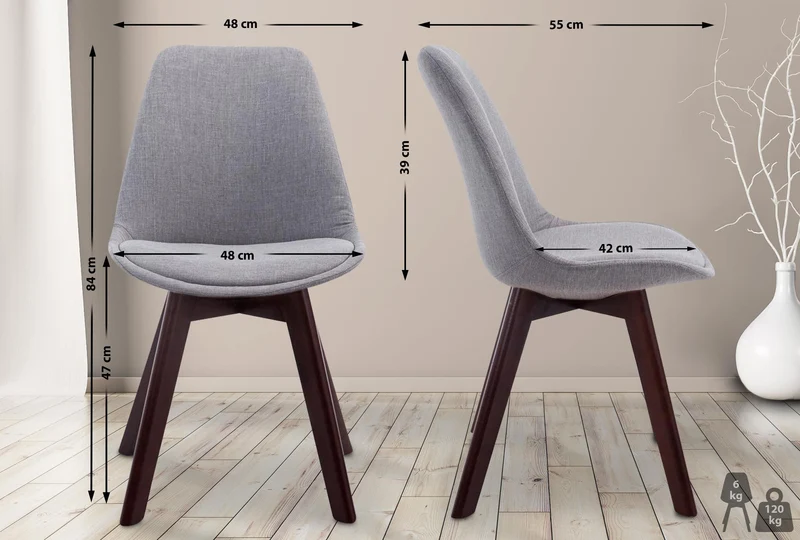 Chaise de salle à manger x1 design scandinave en tissu gris et piètement à 4 pieds en bois marron 10_0003303