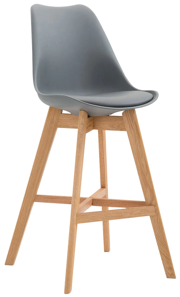 Lot de 2 tabourets de bar scandinaves coque plastique et PVC gris et pieds en bois massif 10_0005963