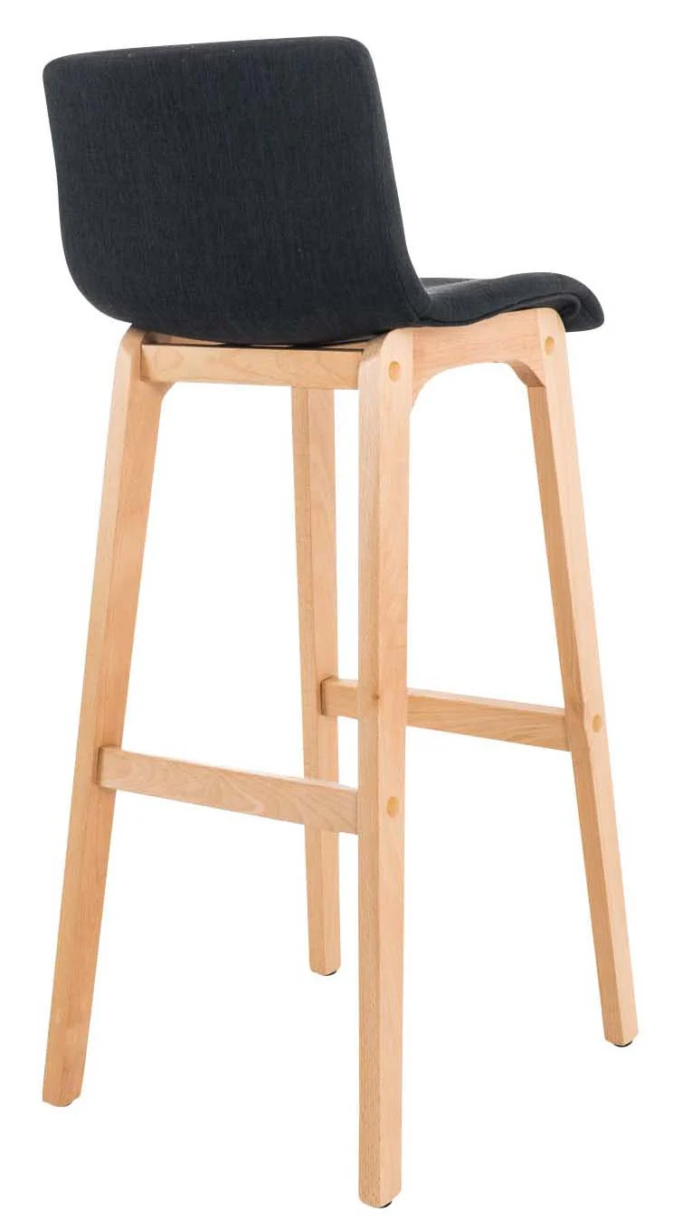 Lot de 2 tabourets de bar design avec structure de 4 pieds en bois et assise en tissu noir 10_0004214