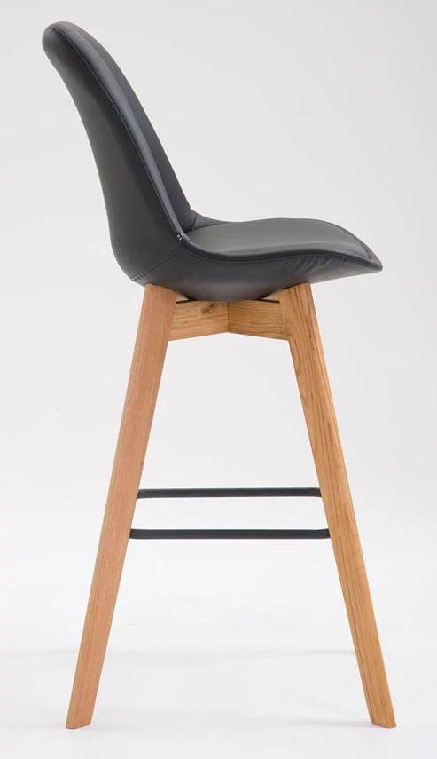 Lot de 2 tabourets de bar style scandinave avec dossier en similicuir noir et structure en bois naturel 10_0006632
