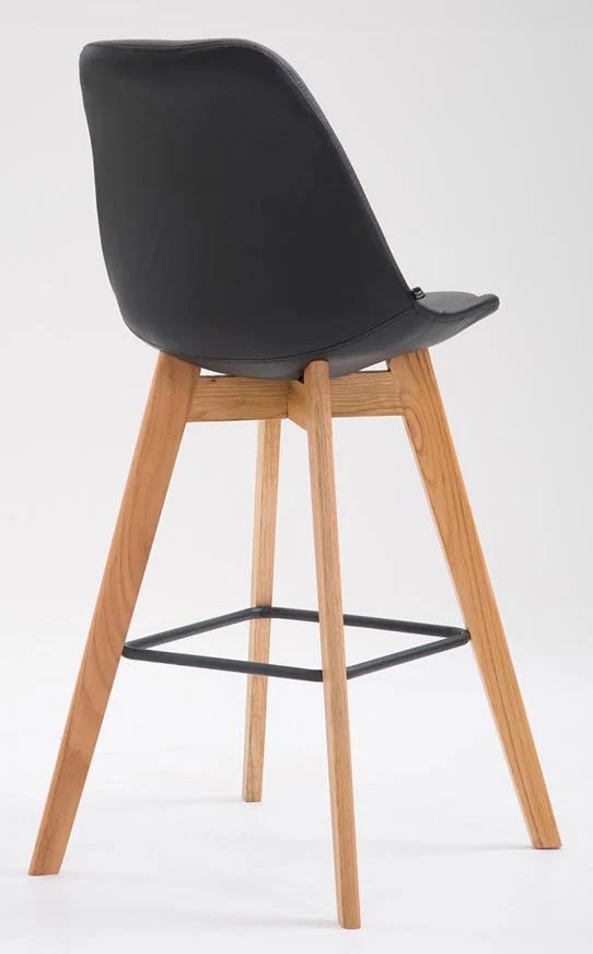 Lot de 2 tabourets de bar style scandinave avec dossier en similicuir noir et structure en bois naturel 10_0006632