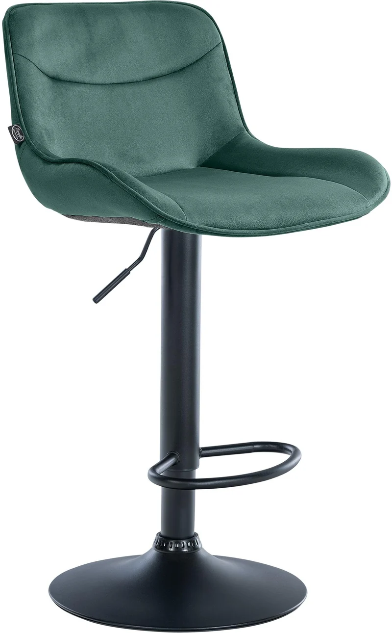 Tabouret de bar x1 pivotant forme ergonomique surpiqûres décoratives en velours vert cadre en métal noir 10_0006228