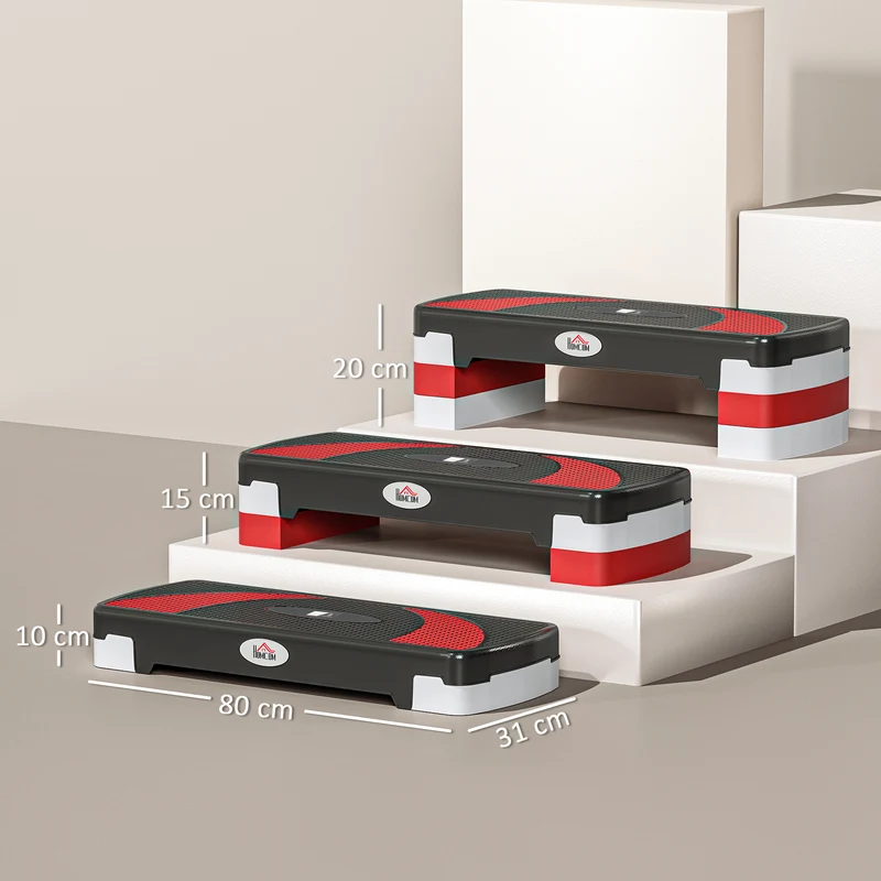 Stepper aérobie domestique 80 x 31 x 20 cm surface antidérapante hauteur réglable 3 niveaux moderne épuré en PP noir 21_0006682