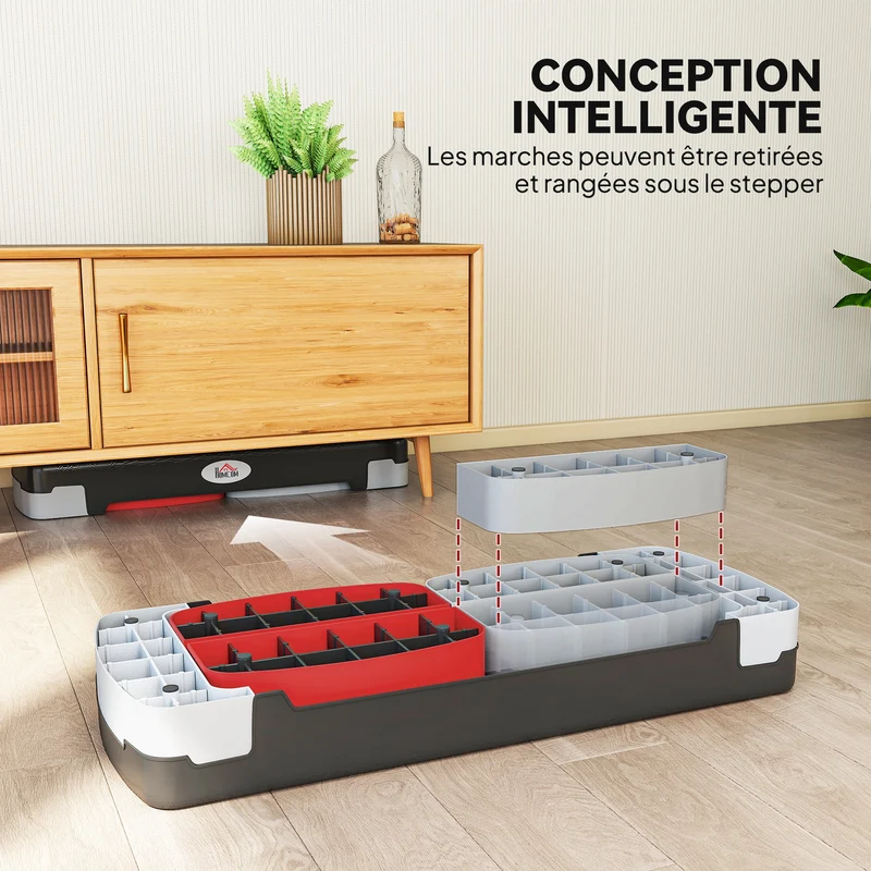 Stepper aérobie domestique 80 x 31 x 20 cm surface antidérapante hauteur réglable 3 niveaux moderne épuré en PP noir 21_0006682