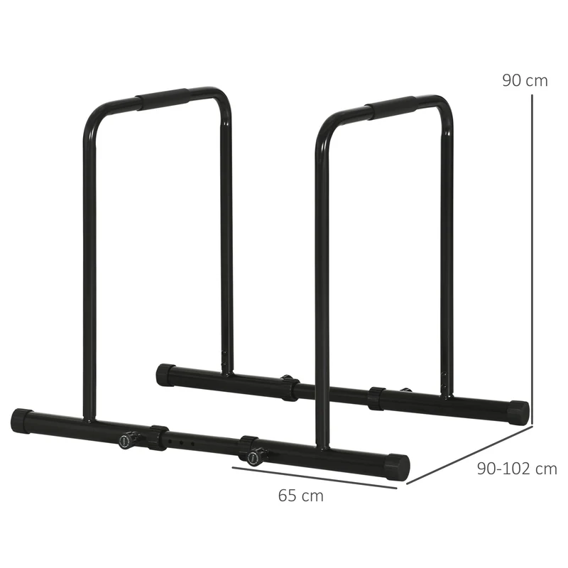 Station de musculation dips pour salon 90 x 65 x 80 cm hauteur réglable 6 positions antidérapante moderne en acier noir 21_0006815