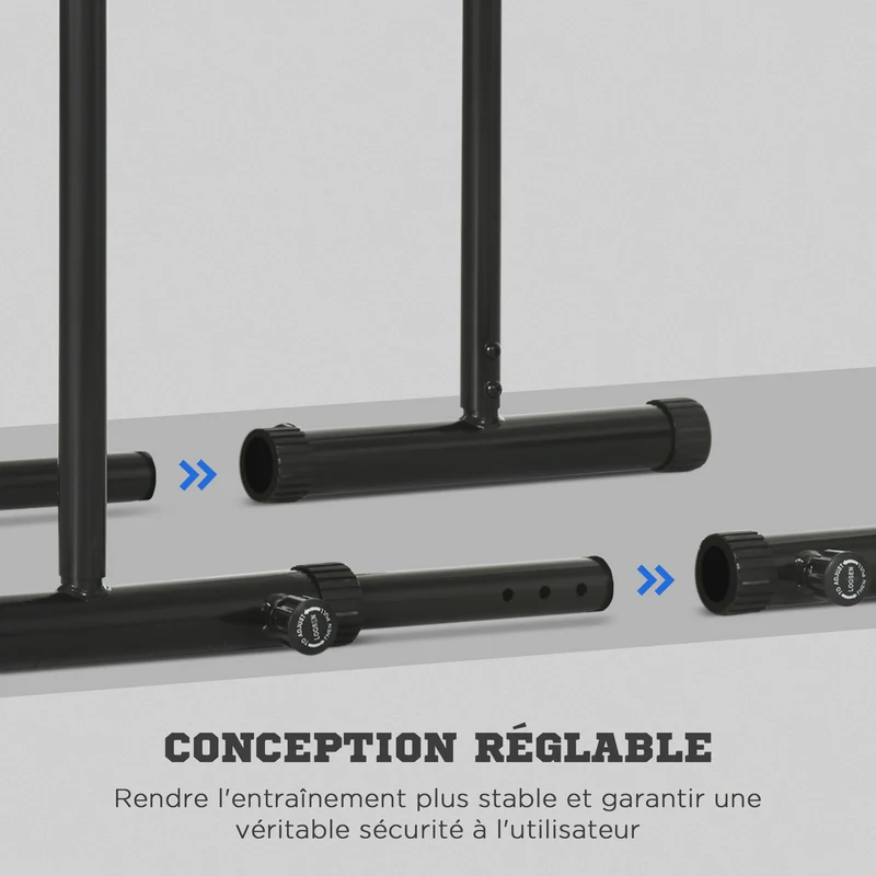 Station de musculation dips pour salon 90 x 65 x 80 cm hauteur réglable 6 positions antidérapante moderne en acier noir 21_0006815