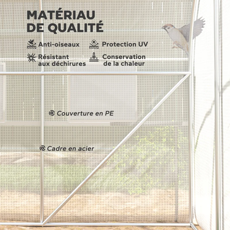 Serre tunnel de jardin 295 x 200 x 200 cm ventilation optimisée protection intempéries contemporain épuré en pe blanc 21_0004240