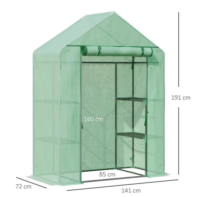 Serre de jardin balcon 141 x 72 x 191 cm protection semis 8 étagères porte fermeture éclair contemporain en acier vert 21_0004206