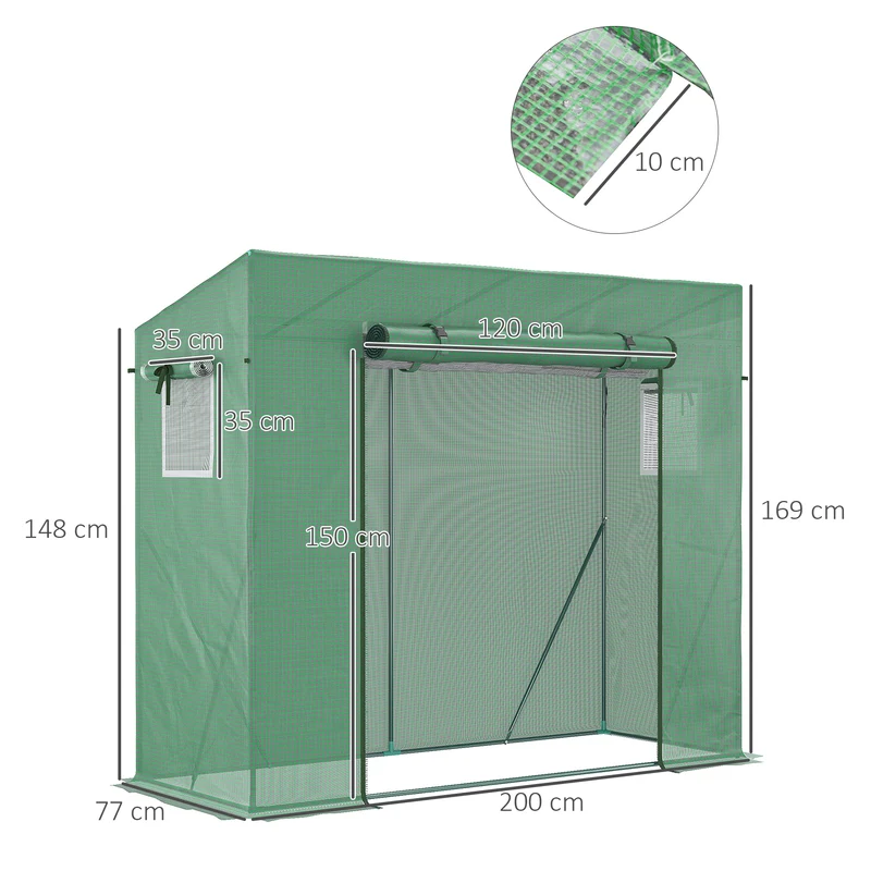 Serre de jardin 200 x 77 x 169 cm protection anti-UV moustiquaires renforts montage facile épuré en polyéthylène vert 21_0004070