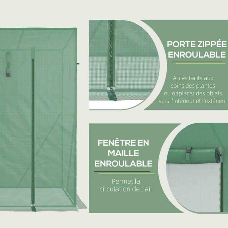 Serre de jardin 200 x 77 x 169 cm protection anti-UV moustiquaires renforts montage facile épuré en polyéthylène vert 21_0004070