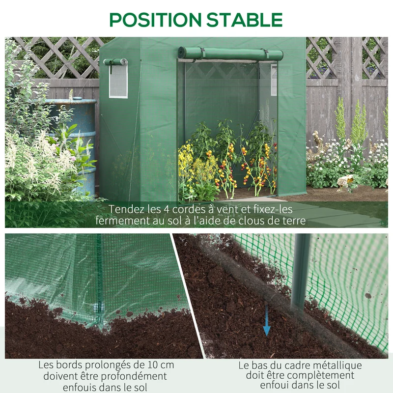 Serre de jardin 200 x 77 x 169 cm protection anti-UV moustiquaires renforts montage facile épuré en polyéthylène vert 21_0004070