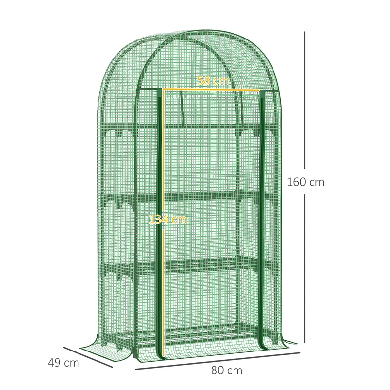 Serre de balcon 80 x 49 x 160 cm protection uv porte enroulable pratique 4 étagères moderne épuré en polyéthylène vert 21_0004237