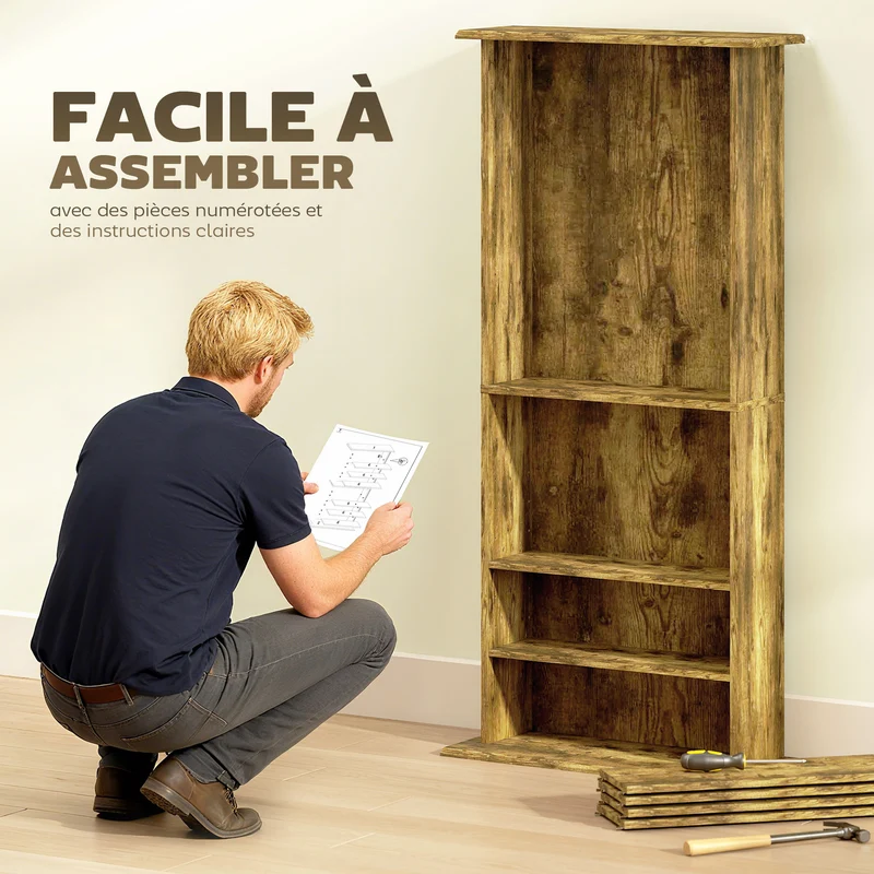 Rangement cd dvd 58 x 24 x 126 cm 360 cd 185 dvd sangle anti basculement style rustique en panneau de particules brun 21_0002521