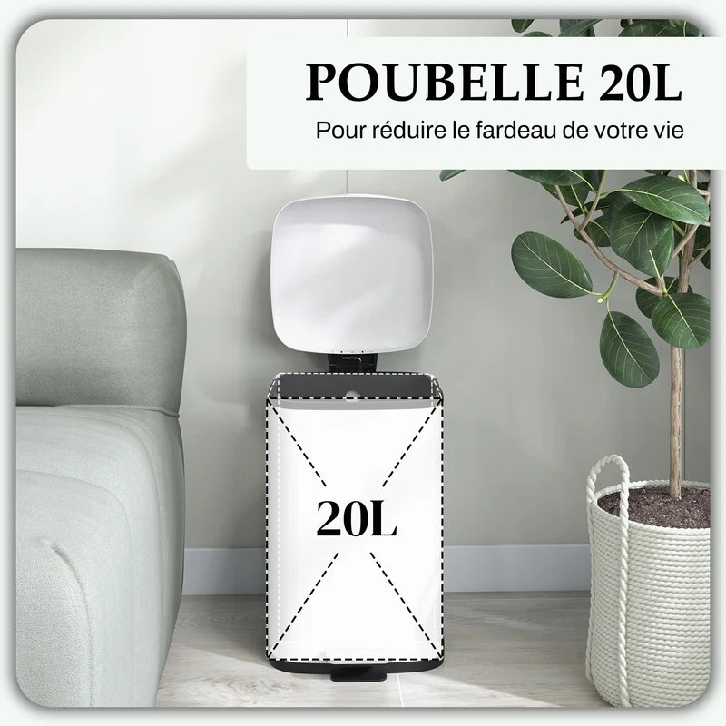 Poubelle de cuisine à pédale 28 x 35 x 45 cm couvercle silencieux seau amovible style très moderne épuré en métal blanc 21_0005919
