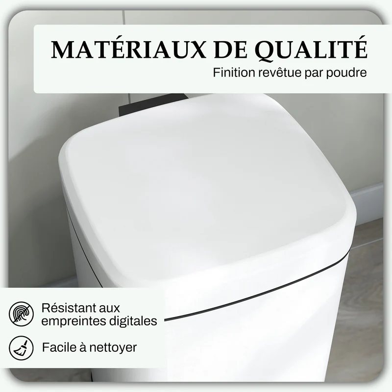 Poubelle de cuisine à pédale 28 x 35 x 45 cm couvercle silencieux seau amovible style très moderne épuré en métal blanc 21_0005919