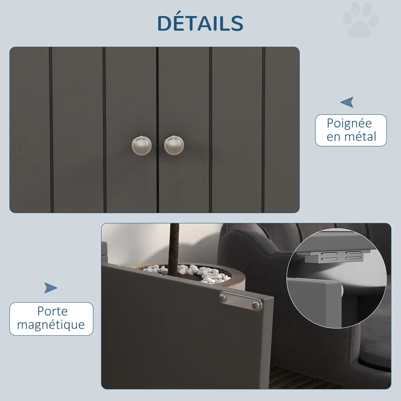 Porte-gamelles surélevé pour chien double 60 x 30 x 35,5 cm améliore posture et rangement moderne épuré en MDF gris 21_0007537