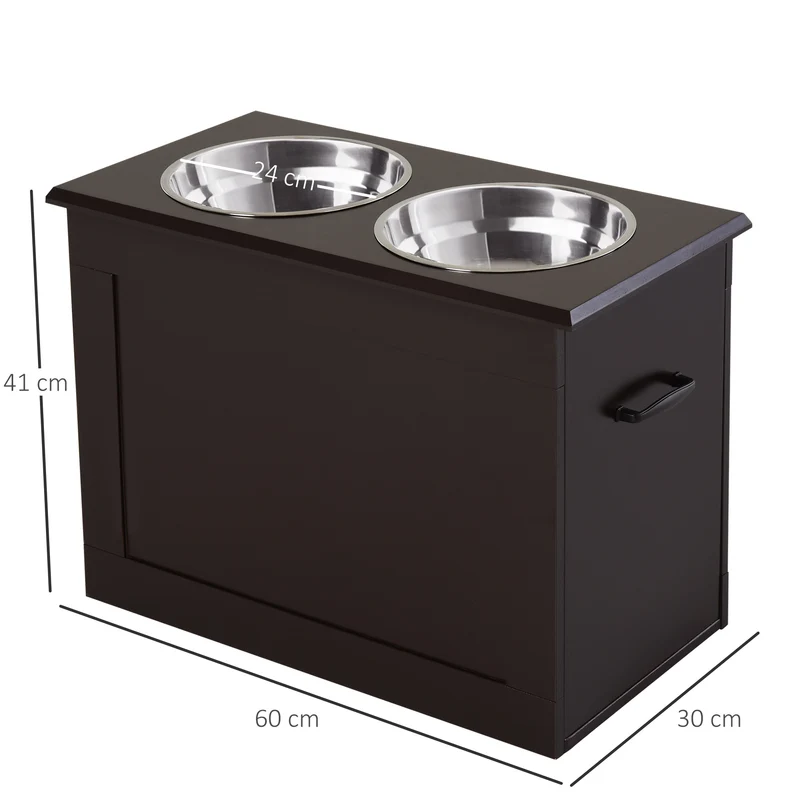 Porte-gamelles surélevé chien et chat 60 x 30 x 41 cm améliore posture rangement intégré design moderne en MDF chocolat 21_0007534