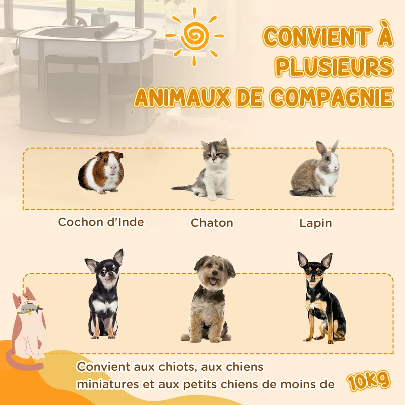 Parc enclos pliable pour petits animaux salon voyage 84 x 64 x 53 cm léger pliable moderne épuré en tissu oxford gris 21_0007455