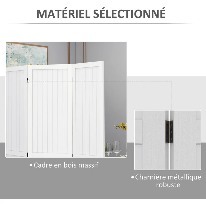 Paravent séparateur de pièce 4 panneaux 160 x 170 x 1,8 cm intimité modulable autoportant léger classique en bois blanc 21_0001296