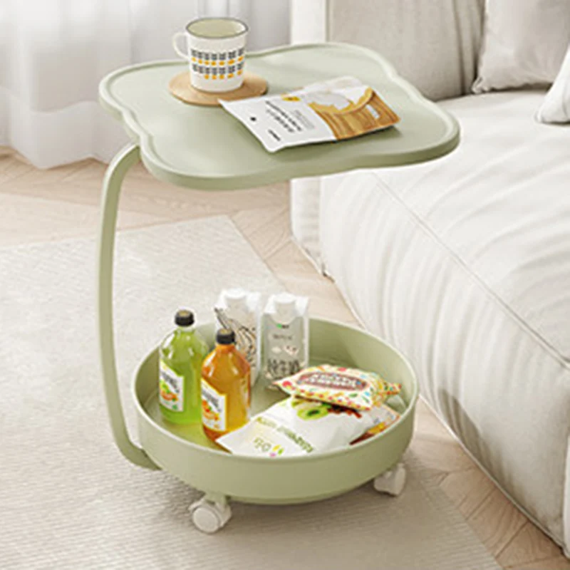 Contemporary Nordic Clover Eco-Friendly HDPE Movable End Table 2-Tier For Living Room & Bedroom