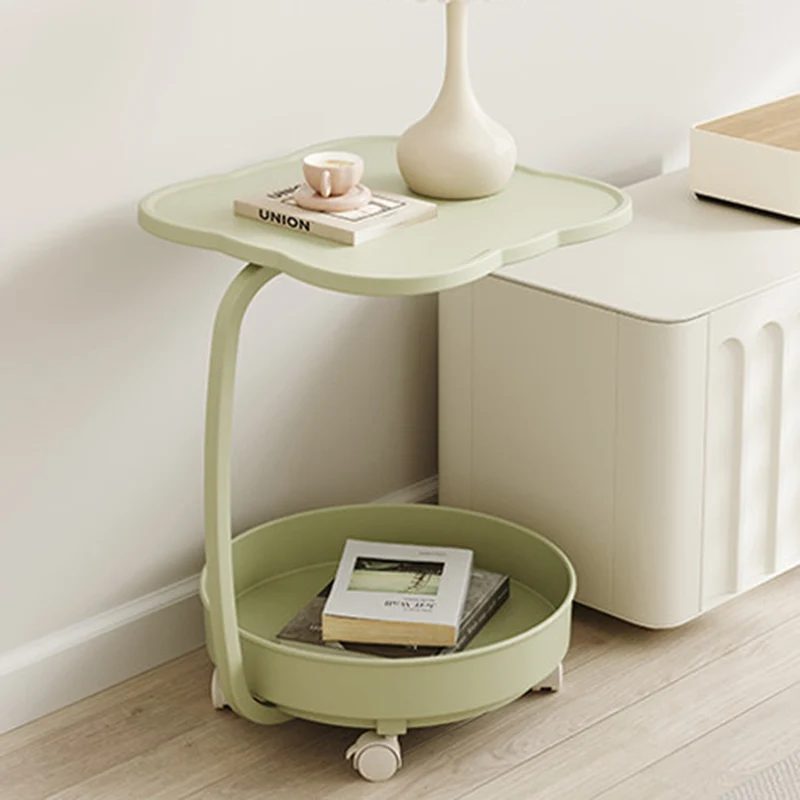 Contemporary Nordic Clover Eco-Friendly HDPE Movable End Table 2-Tier For Living Room & Bedroom