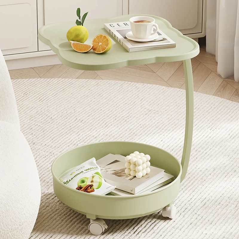 Contemporary Nordic Clover Eco-Friendly HDPE Movable End Table 2-Tier For Living Room & Bedroom