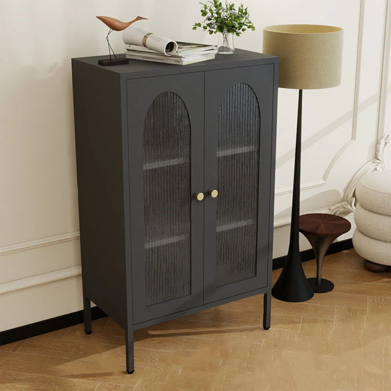 Traditional Chinese PC Sun Panel Cold Rolled Steel Arched Textured Rectangular Storage Cabinet 3-Tier For Living Room