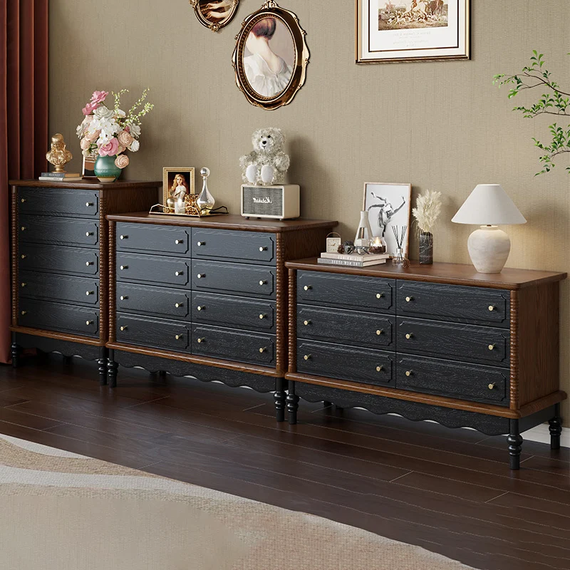 Traditional French Cherry Wood Roman Column Rectangular Storage Cabinet 5/6/8 Drawers For Living Room