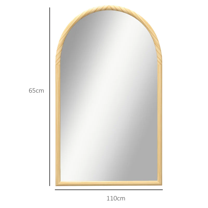 Miroir mural arche cadre bois massif 110 x 65 cm installation facile sécurité anti éclats scandinave en bois naturel 21_0001371