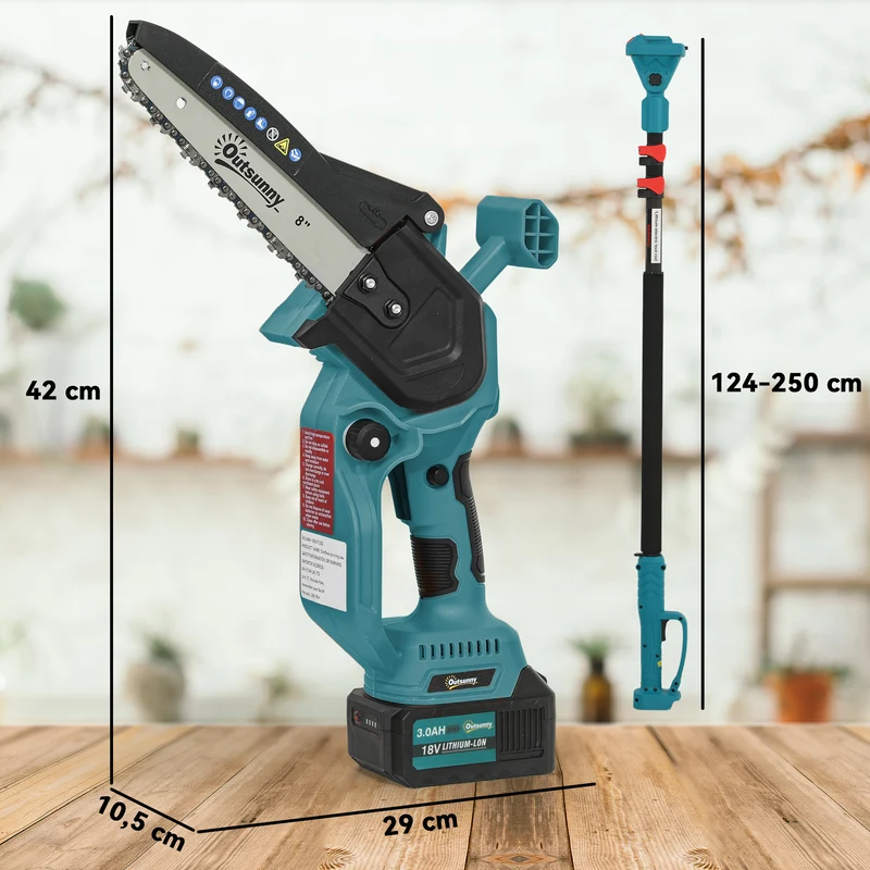 Mini tronçonneuse élagueuse 2 en 1 avec perche 42 x 29 x 10.5 cm autonomie prolongée coupe rapide moderne en métal bleu 21_0005578