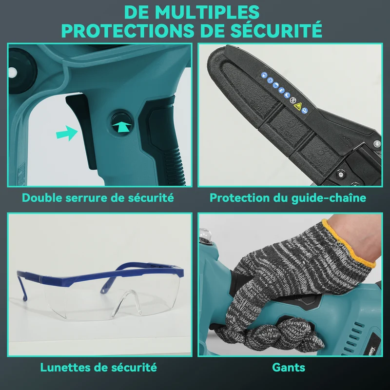 Mini tronçonneuse élagueuse 2 en 1 avec perche 42 x 29 x 10.5 cm autonomie prolongée coupe rapide moderne en métal bleu 21_0005578