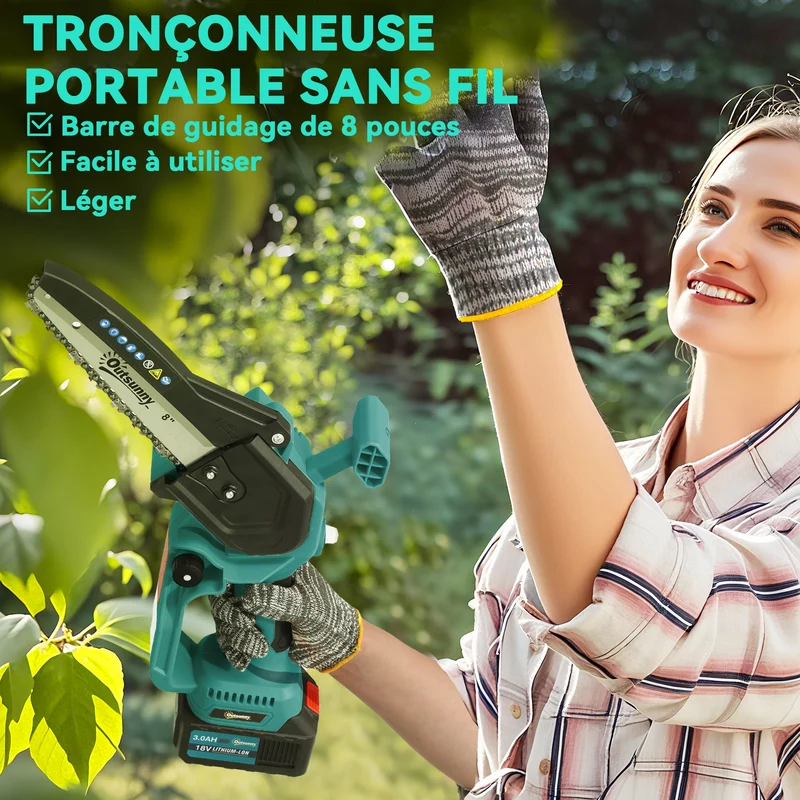 Mini tronçonneuse élagueuse 2 en 1 avec perche 42 x 29 x 10.5 cm autonomie prolongée coupe rapide moderne en métal bleu 21_0005578