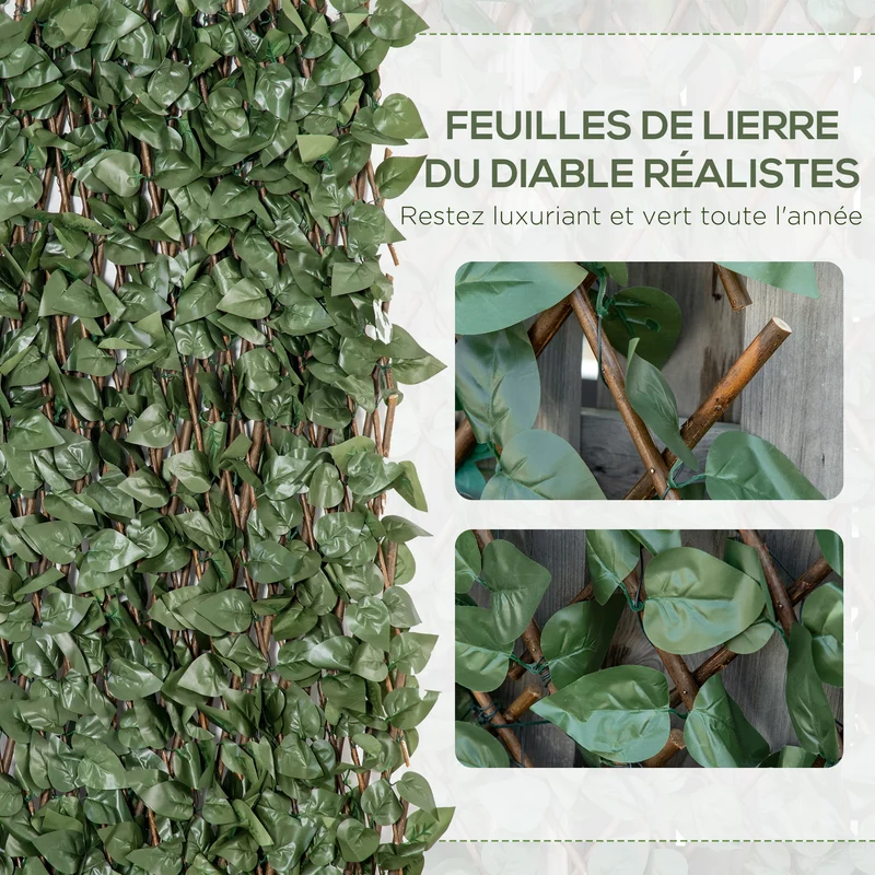 Lot de 4 panneaux brise-vue lierre 200 x 100 cm occultant résistant intempéries contemporain terrasse en polyester vert 21_0003961
