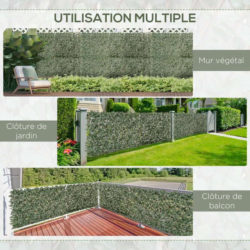 Lot de 4 panneaux brise-vue lierre 200 x 100 cm occultant résistant intempéries contemporain terrasse en polyester vert 21_0003961