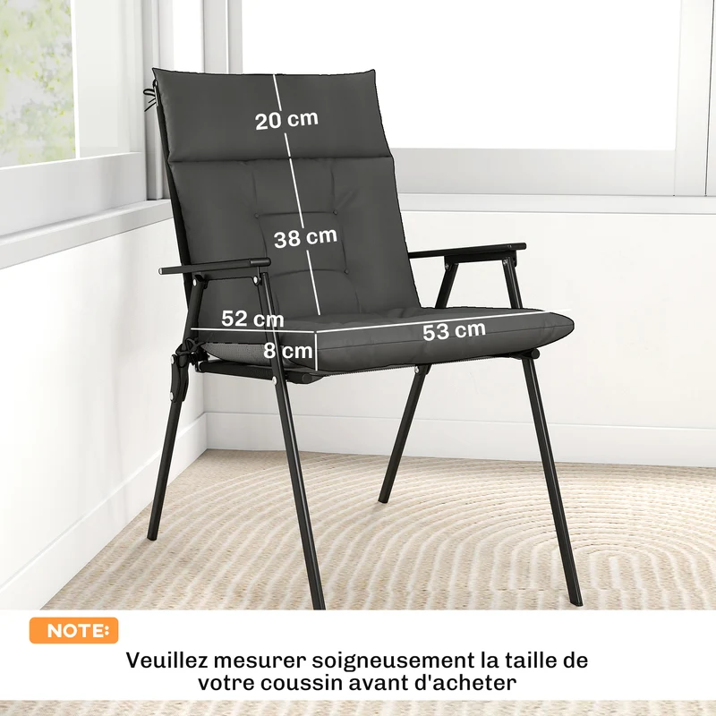 Lot de 4 coussins pour chaise de terrasse 111.5 x 53 x 8 cm déperlant antidérapant contemporain en polyester gris foncé 21_0005393