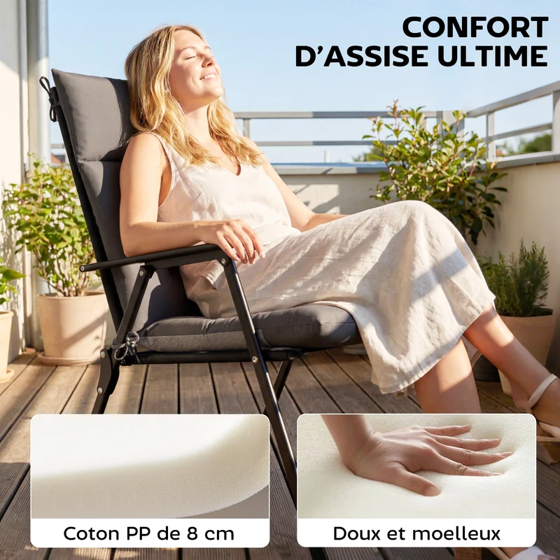 Lot de 4 coussins pour chaise de terrasse 111.5 x 53 x 8 cm déperlant antidérapant contemporain en polyester gris foncé 21_0005393