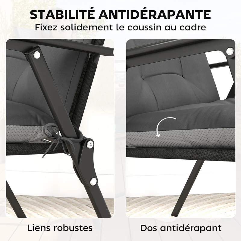 Lot de 4 coussins pour chaise de terrasse 111.5 x 53 x 8 cm déperlant antidérapant contemporain en polyester gris foncé 21_0005393