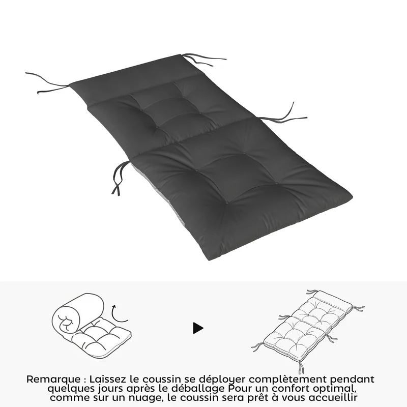 Lot de 4 coussins pour chaise de terrasse 111.5 x 53 x 8 cm déperlant antidérapant contemporain en polyester gris foncé 21_0005393