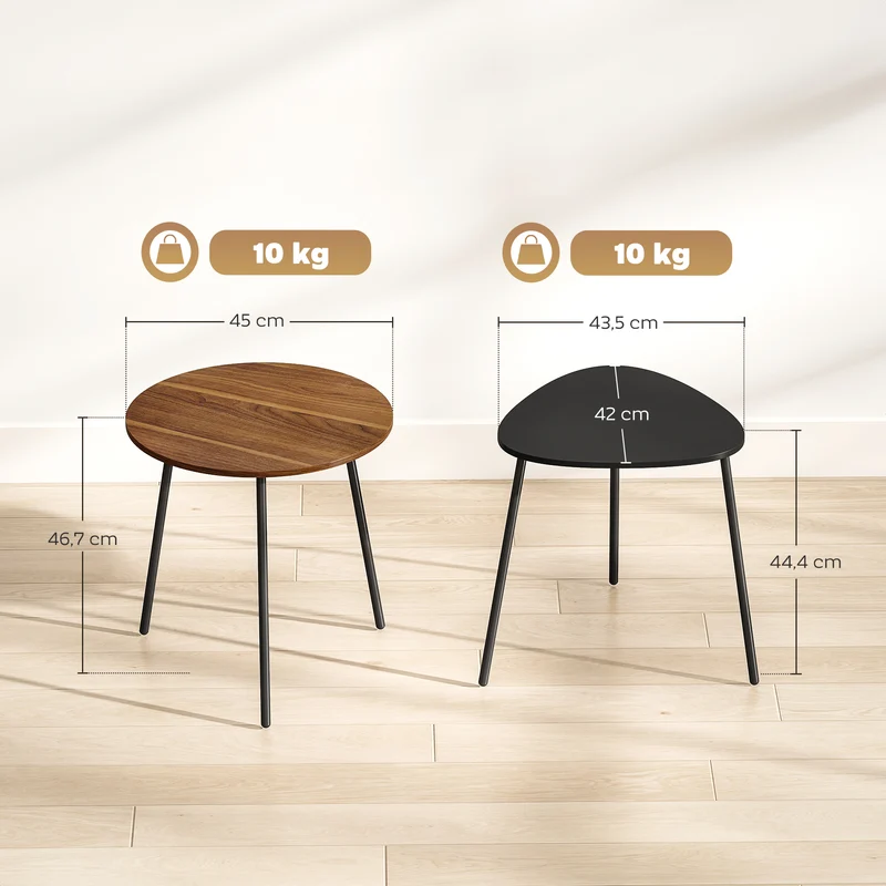Lot de 2 tables basses gigognes 45 x 47 cm et 42 x 44 x 44 cm stables gain de place contemporain scandinave en MDF noyer 21_0003575