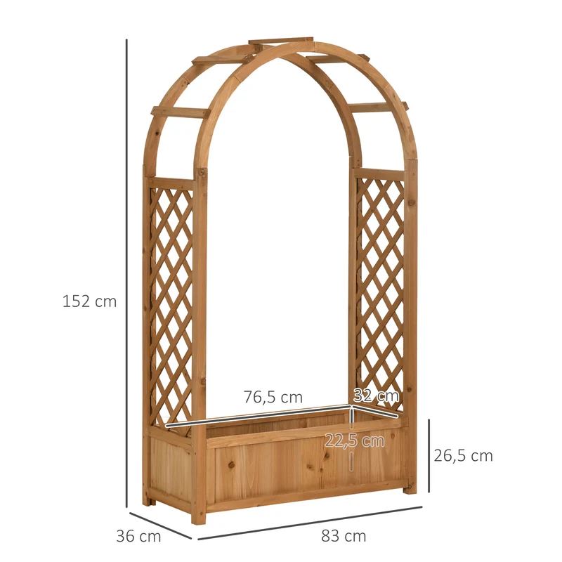Jardinière rectangulaire sur pied avec treillis arche 83 x 36 x 152 cm pour plantes grimpantes rustique en bois marron 21_0004284
