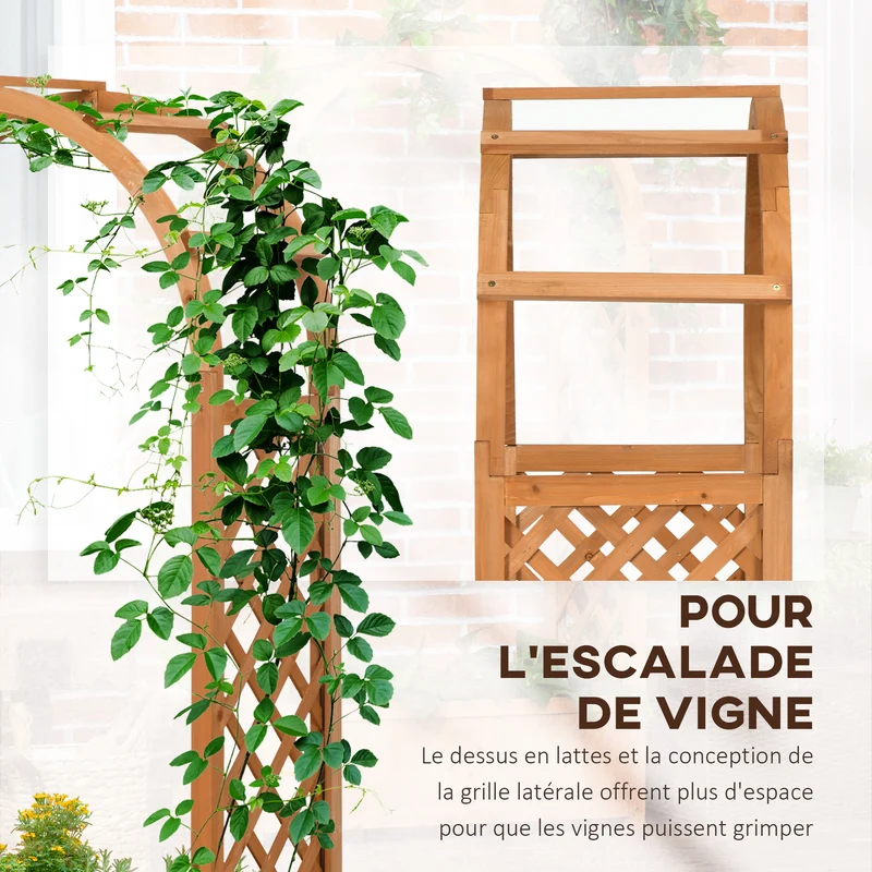 Jardinière rectangulaire sur pied avec treillis arche 83 x 36 x 152 cm pour plantes grimpantes rustique en bois marron 21_0004284